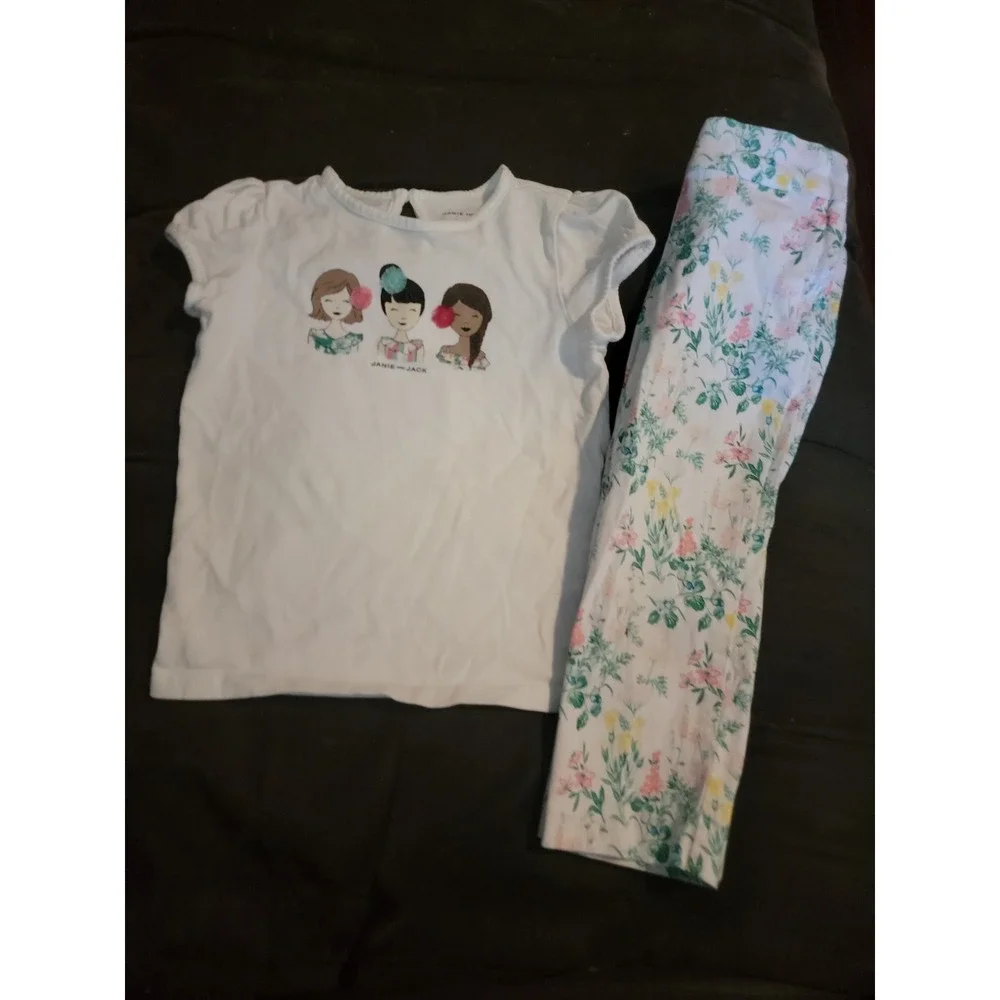 Janie and jack Easter bouquet top and floral‎ pants size 4